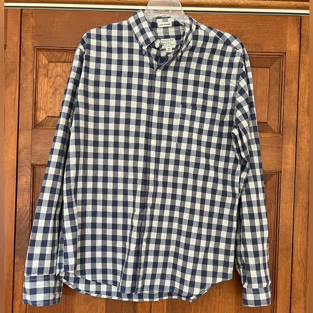 J. Crew Navy and White Plaid Button Down Shirt